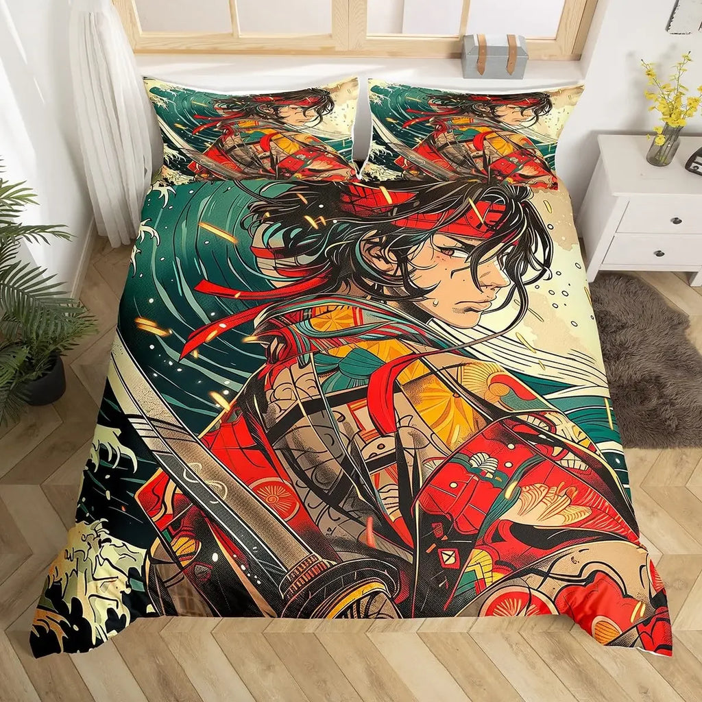Japanese Samurai Bedding Set Full Size Cherry