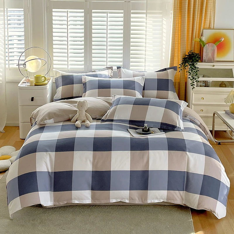 Soft Color Block Checkered Bedding Set Comfy