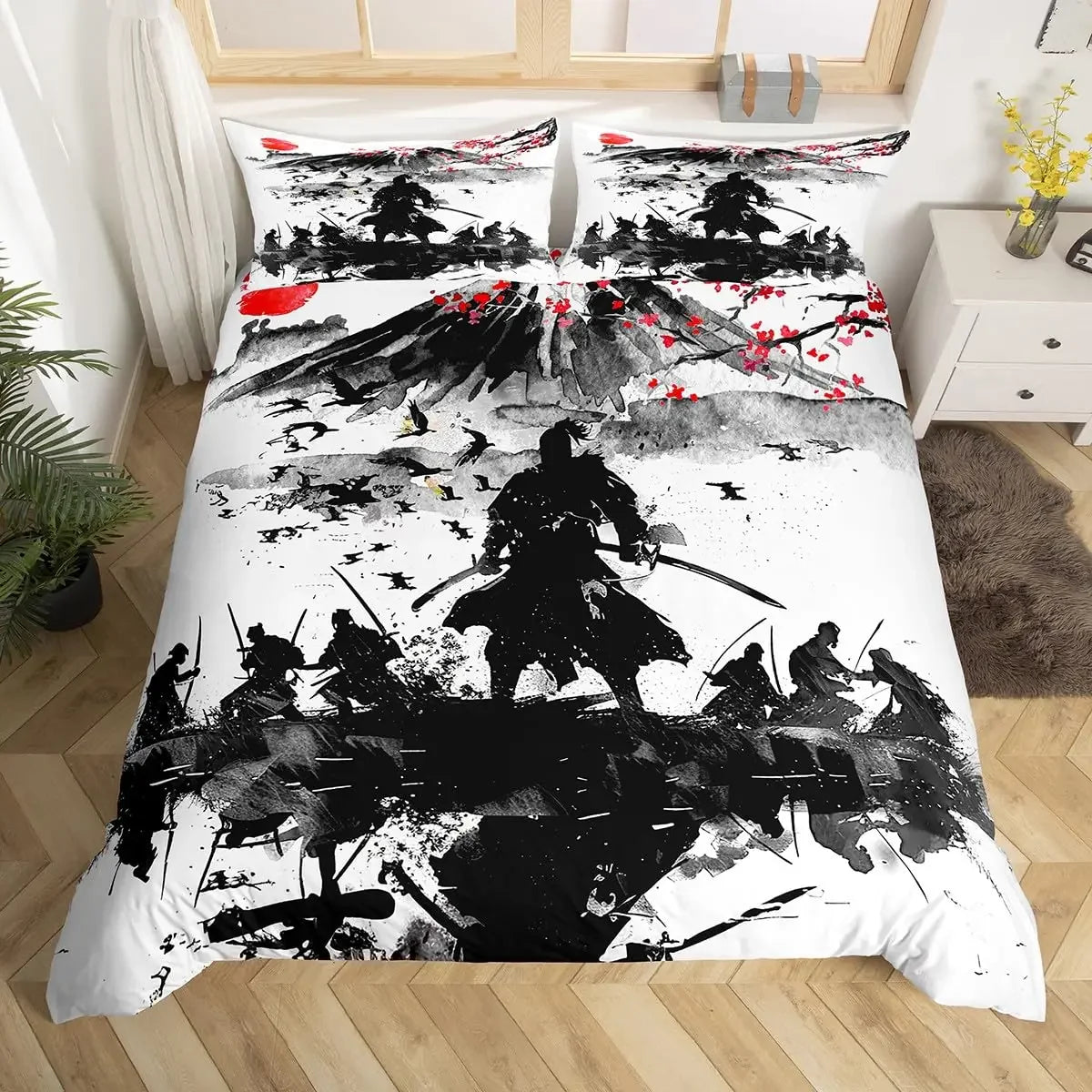 Japanese Samurai Bedding Set Full Size Cherry
