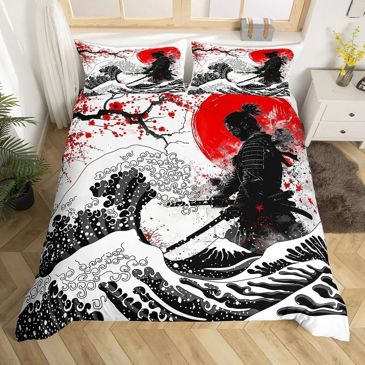 Japanese Samurai Bedding Set Full Size Cherry