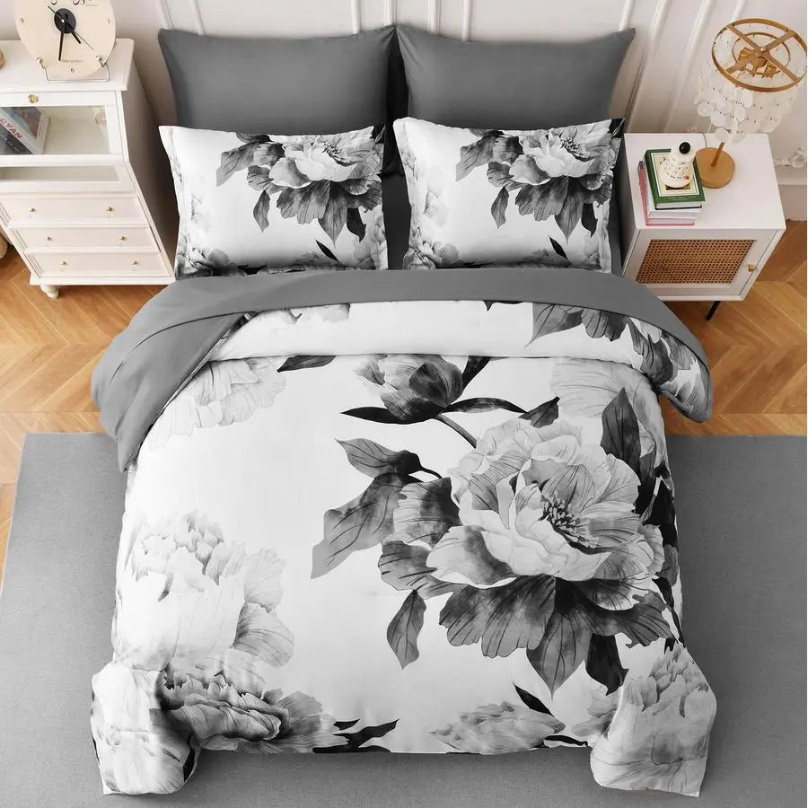 Grey Queen Comforter Set 7 Piece Bed