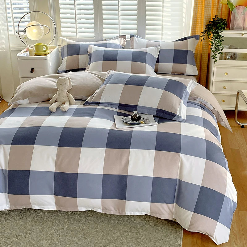 Soft Color Block Checkered Bedding Set Comfy