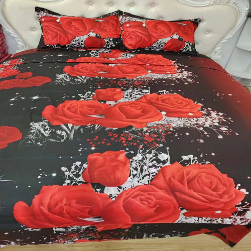 2/3pcs Duvet Cover Set, Red Rose Print